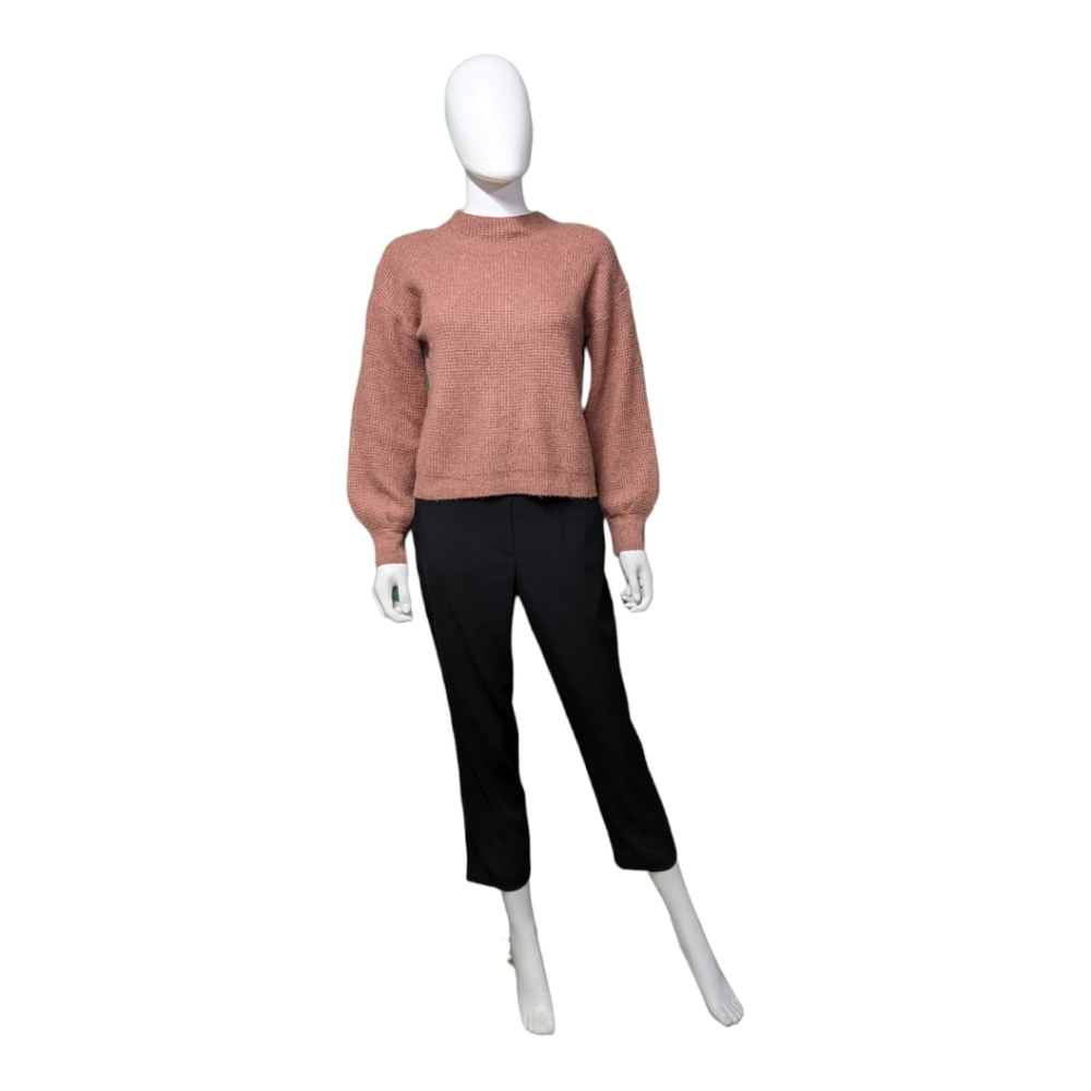 Pink Rose Waffle Knit Sweater Soft Bronze M